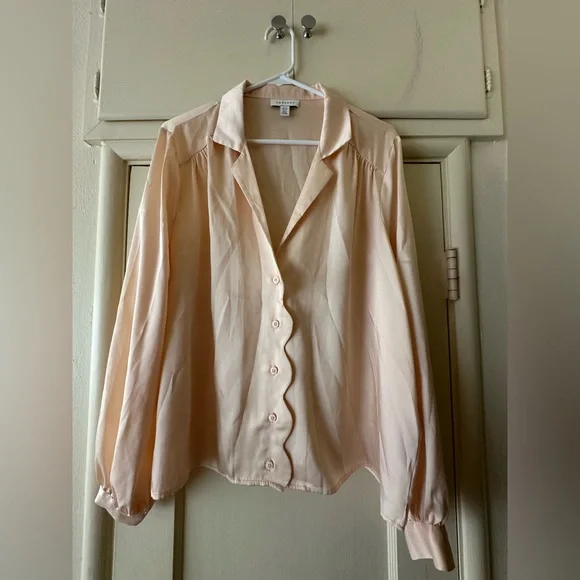 Pale Pink Topshop Button Down Blouse, Size 12 - Picture 1 of 6